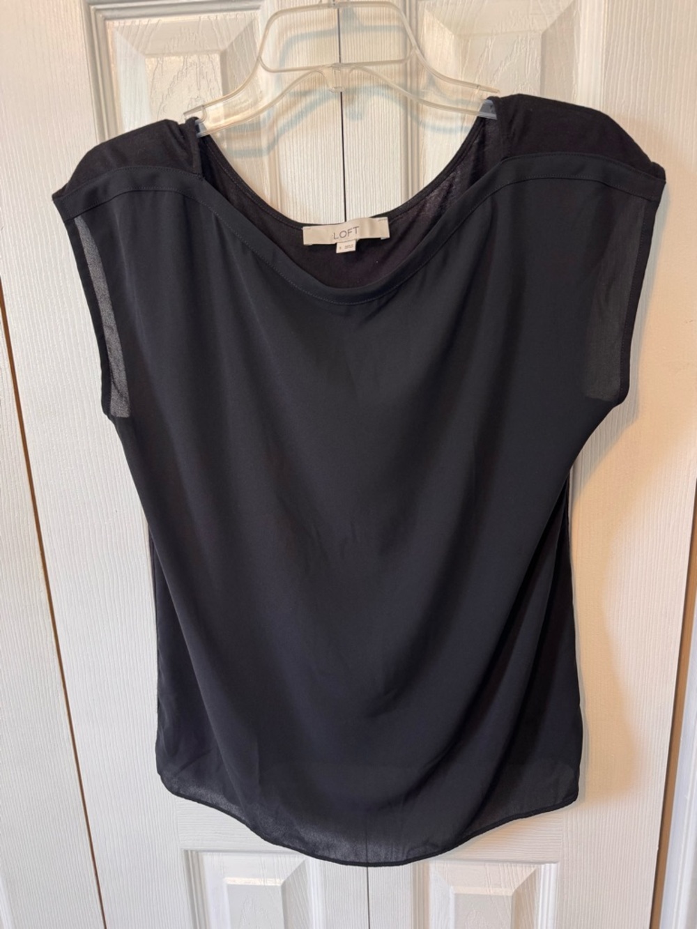 2 Loft Short Sleeve Sheer Tops Sz Small Oversized Navy Yellow Flowers &All Black - Picture 9 of 15